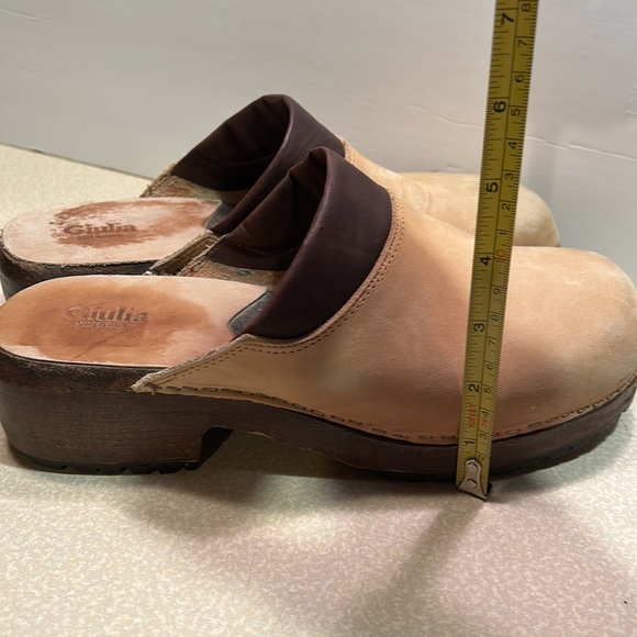 Giulia Italian leather and suede wooden unisex clogs - Picture 14 of 15